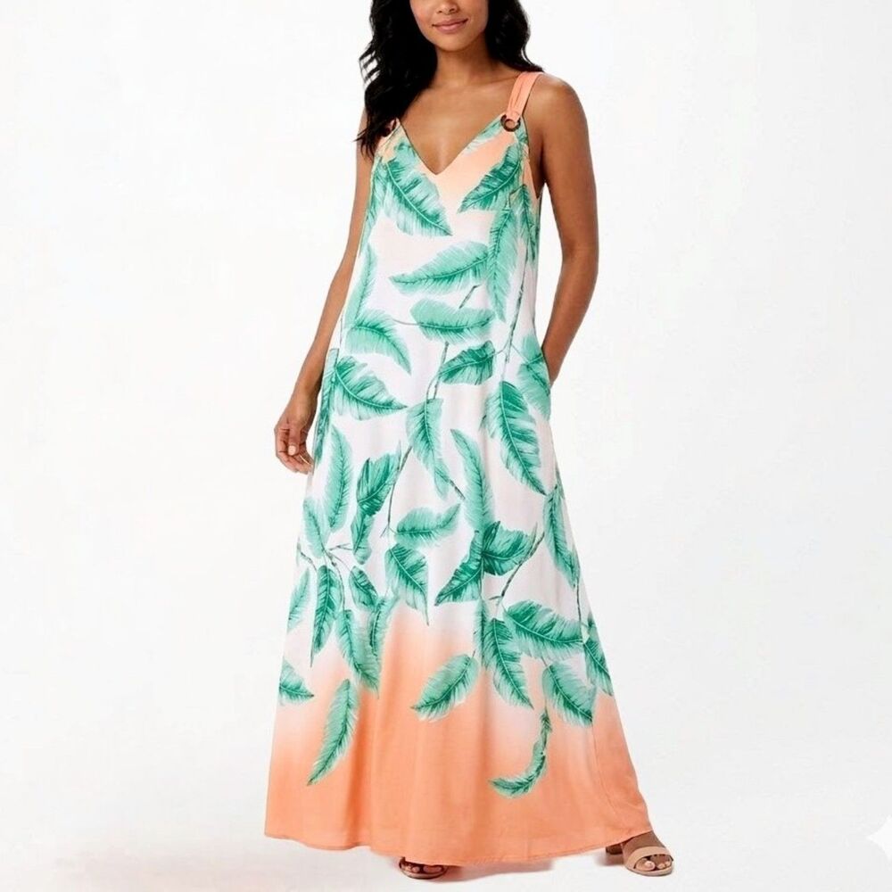 FOREVER 21 Dress Maxi White/Peach/Green Sleeveless Women Size Small NEW WITH TAG